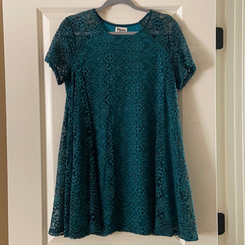 MuMu teal lace dress